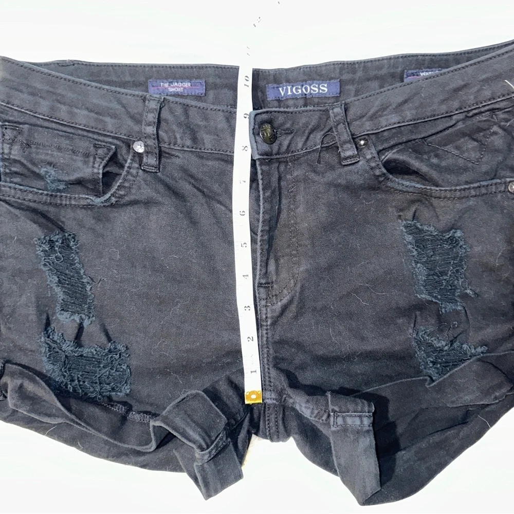 Vigoss | The Jagger Distressed Black Denim Shorts Mid Rise Cuffed Hem Size 31